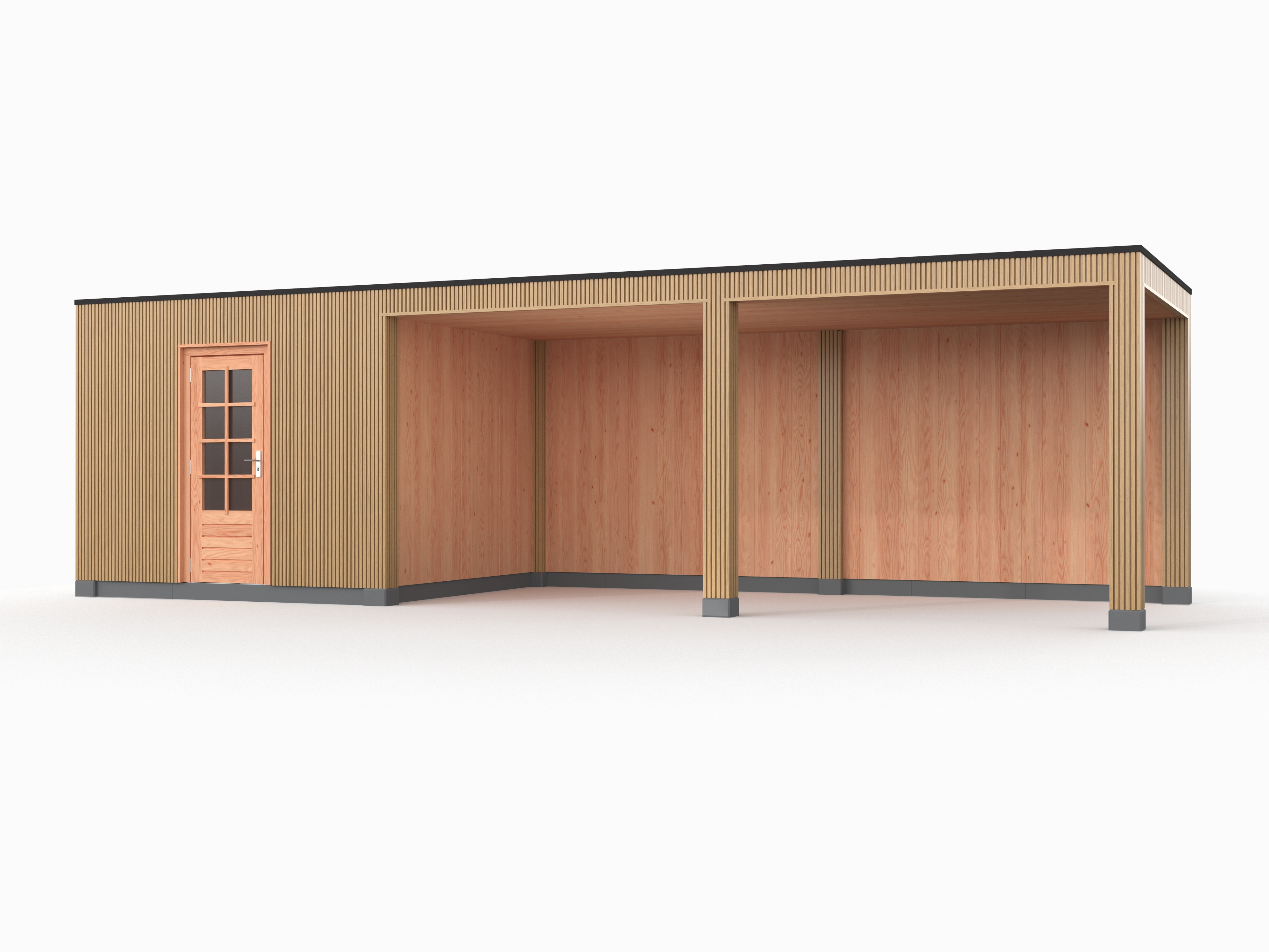 Douglas overkapping, 900 x 300, met schuur en achterwand, Westwood Rhombus Red Cedar - Afbeelding 1